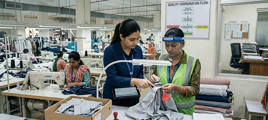 Quality control inspection of garments on production line